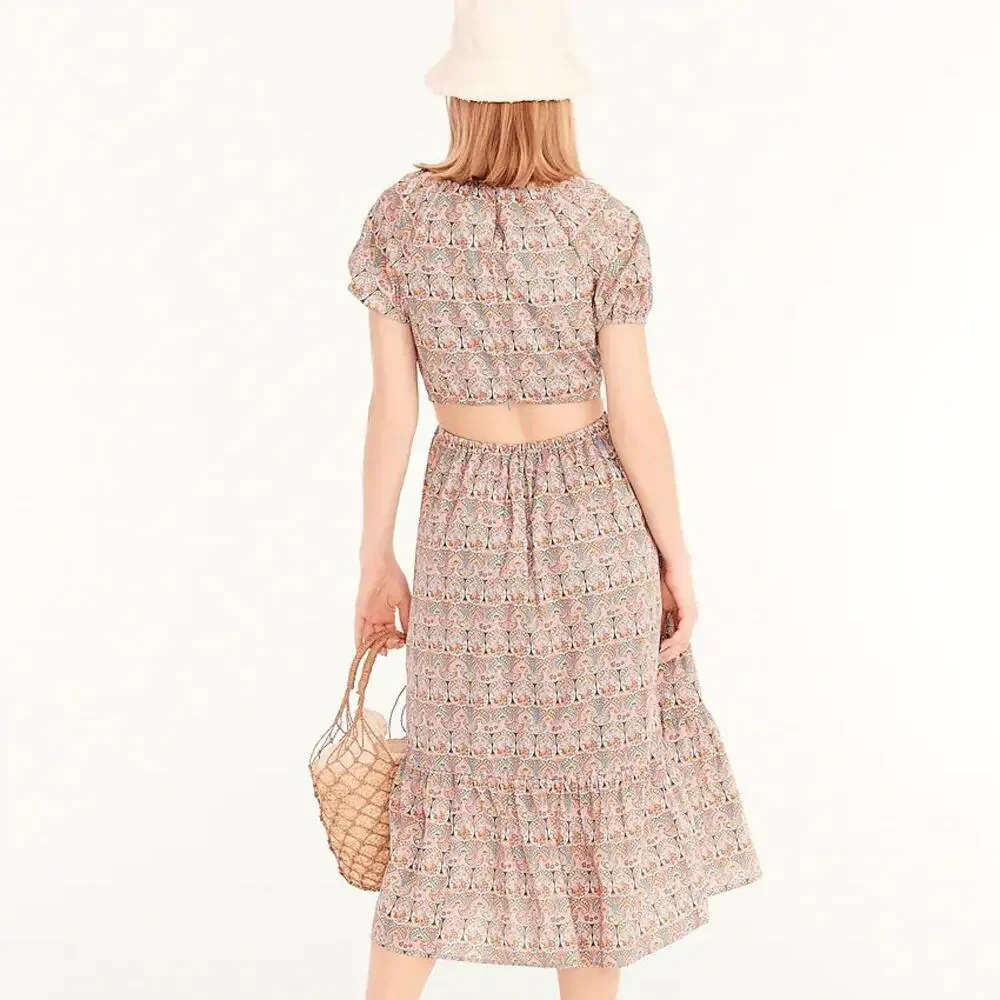 J.Crew Organic Cotton Giorgia Duke Print Back Cut Out Sun Dress Size 00/XS NWT